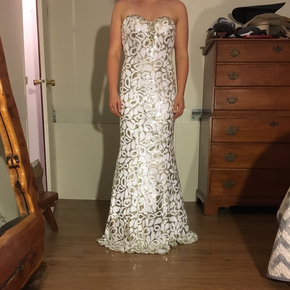 White and gold prom dress